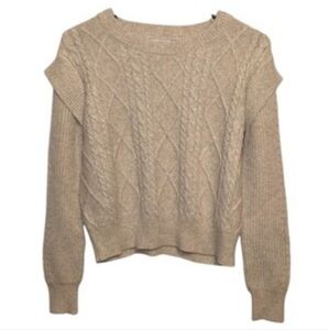 Beige Super Soft Ruffle Shoulder Sweater, Size Med